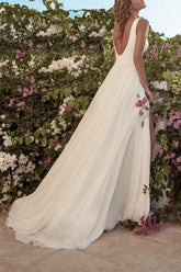 Simple A-line Satin Off-the-Shoulder Backless Wedding Dress-27dress